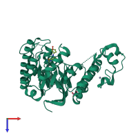 PDB entry 3blo coloured by chain, top view.