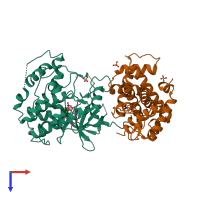 PDB entry 3blr coloured by chain, top view.