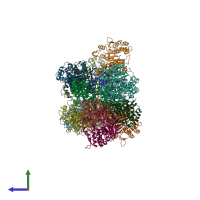 PDB entry 3blw coloured by chain, side view.