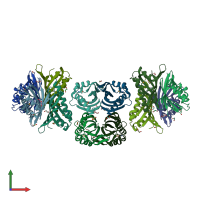 PDB entry 3blz coloured by chain, front view.