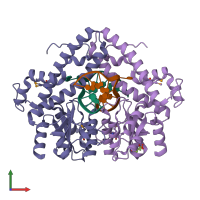 PDB entry 3bm3 coloured by chain, front view.