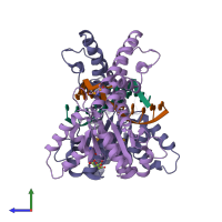 PDB entry 3bm3 coloured by chain, side view.