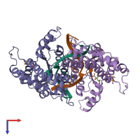 PDB entry 3bm3 coloured by chain, top view.