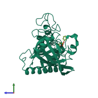 PDB entry 3bm8 coloured by chain, side view.