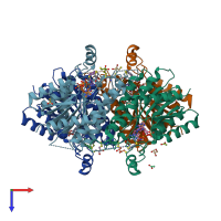 PDB entry 3bmo coloured by chain, top view.