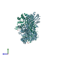 PDB entry 3bmx coloured by chain, side view.