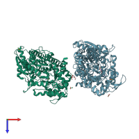 PDB entry 3bmx coloured by chain, top view.