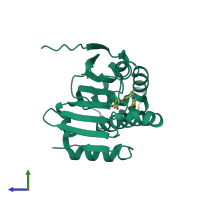 PDB entry 3bmy coloured by chain, side view.