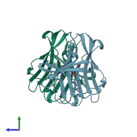 PDB entry 3bmz coloured by chain, side view.