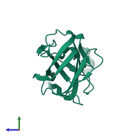 PDB entry 3bn6 coloured by chain, side view.