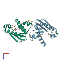 PDB entry 3bn8 coloured by chain, top view.