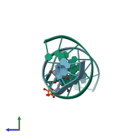 PDB entry 3bna coloured by chain, side view.