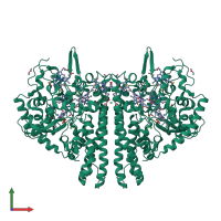 Homo dimeric assembly 1 of PDB entry 3bnf coloured by chemically distinct molecules, front view.