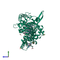 PDB entry 3bng coloured by chain, side view.