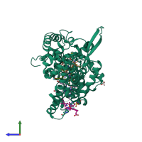 PDB entry 3bnh coloured by chain, side view.