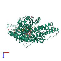 PDB entry 3bnh coloured by chain, top view.