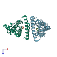 PDB entry 3bni coloured by chain, top view.