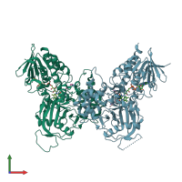 PDB entry 3bnm coloured by chain, front view.