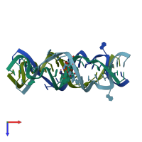 PDB entry 3bno coloured by chain, top view.