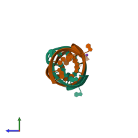 PDB entry 3bnp coloured by chain, side view.