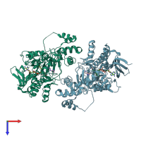 PDB entry 3bnu coloured by chain, top view.