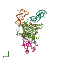 PDB entry 3bo0 coloured by chain, side view.