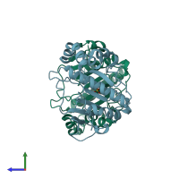 PDB entry 3bo6 coloured by chain, side view.