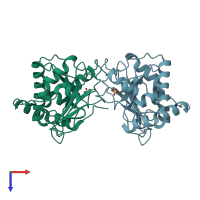 PDB entry 3bo6 coloured by chain, top view.