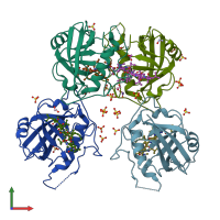 PDB entry 3bo7 coloured by chain, front view.