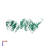 PDB entry 3boa coloured by chain, top view.