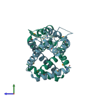 PDB entry 3boq coloured by chain, side view.