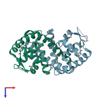 PDB entry 3boq coloured by chain, top view.