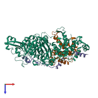 PDB entry 3bow coloured by chain, top view.