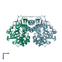PDB entry 3box coloured by chain, top view.