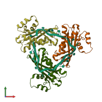 PDB entry 3boy coloured by chain, front view.