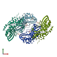 PDB entry 3bp1 coloured by chain, front view.