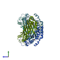 PDB entry 3bp1 coloured by chain, side view.