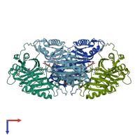 PDB entry 3bp1 coloured by chain, top view.