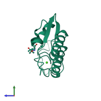 PDB entry 3bp2 coloured by chain, side view.