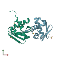PDB entry 3bp3 coloured by chain, front view.