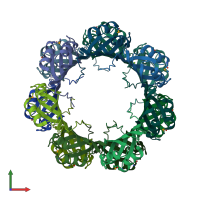 PDB entry 3bpd coloured by chain, front view.