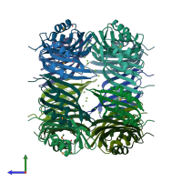PDB entry 3bpd coloured by chain, side view.