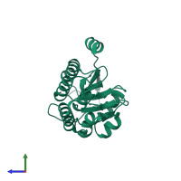 PDB entry 3bpp coloured by chain, side view.