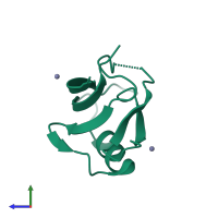 PDB entry 3bpu coloured by chain, side view.