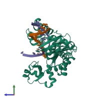 PDB entry 3bq0 coloured by chain, side view.
