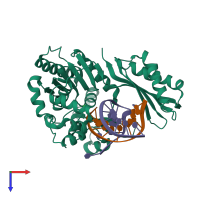 PDB entry 3bq0 coloured by chain, top view.