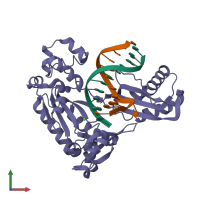 PDB entry 3bq2 coloured by chain, front view.
