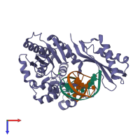 PDB entry 3bq2 coloured by chain, top view.