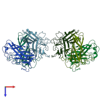 PDB entry 3bq4 coloured by chain, top view.