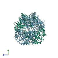 PDB entry 3bq5 coloured by chain, side view.